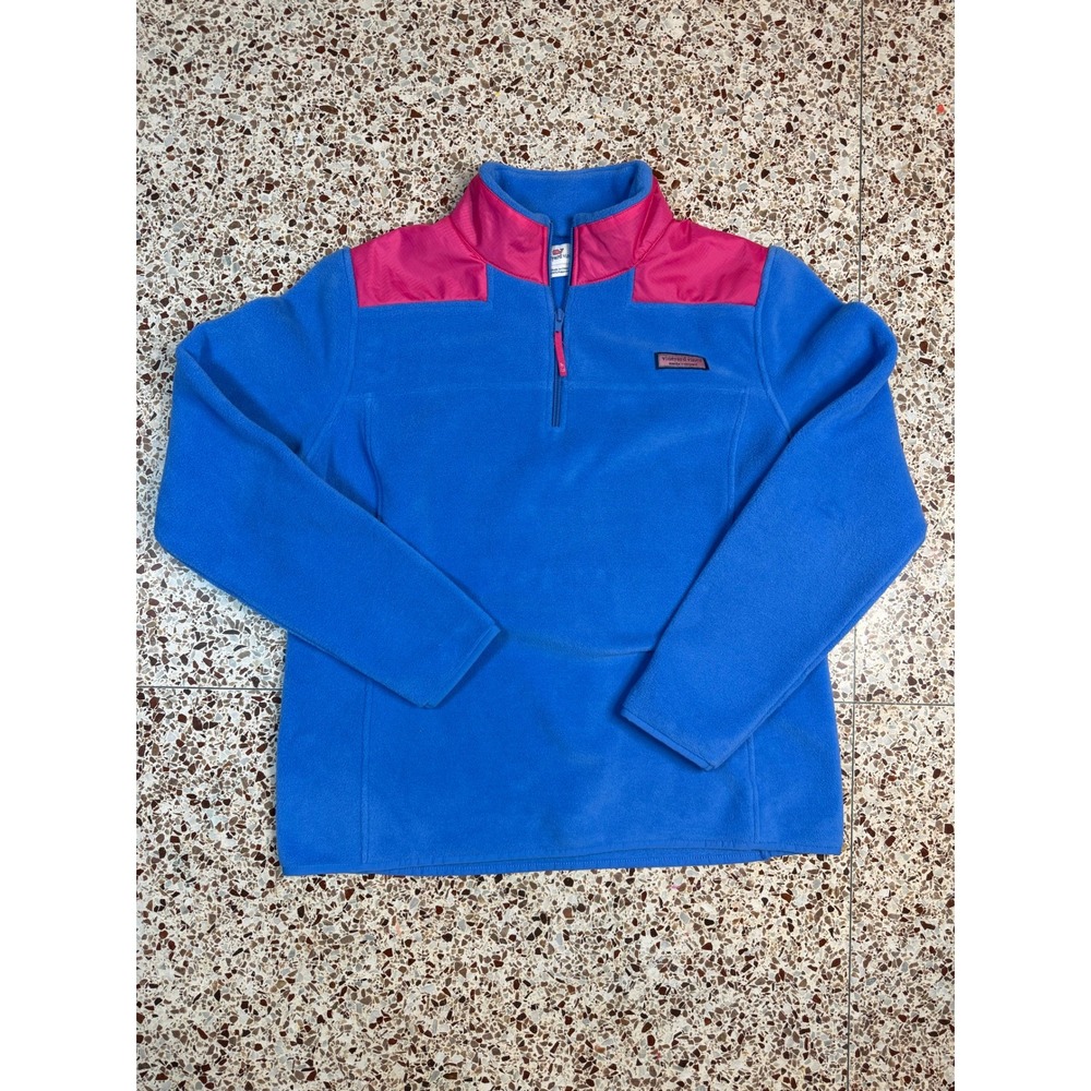 Vineyard Vines Womens Blue Pink Fleece Quarter Zip Pullover‎ Jacket Size Medium